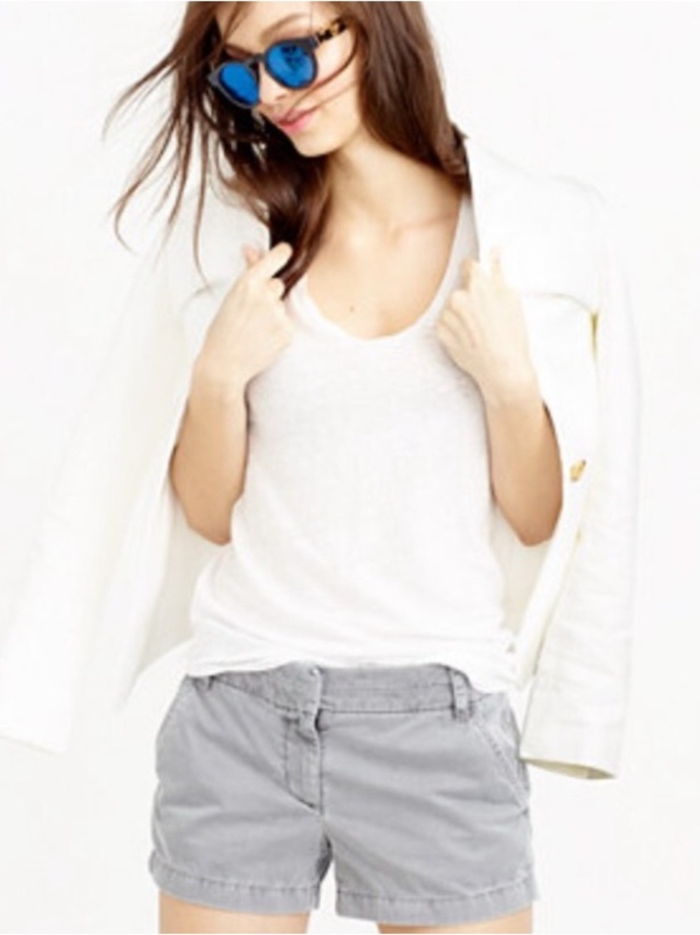 J. CREW Pale Grey Soft 100% Cotton Chino Shorts Size 10 Minimalist New Preppy